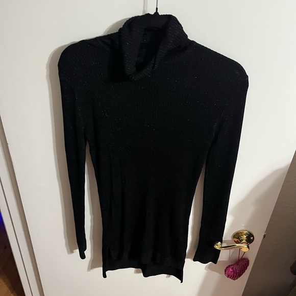 💜 Medium Ruff Hewn Elegant Black Sparkle Women's Turtleneck Sweater - Picture 10 of 11